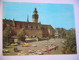 Germany: Zeitz - Rathaus Am Friedensplatz, Alte Auto Wartburg, Trabant - 1970s Used - Zeitz