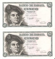 PAREJA CORRELATIVA DE 5 PTAS DEL 1948 SERIE E CALIDAD EBC+ (BANKNOTE) ELCANO - 5 Peseten