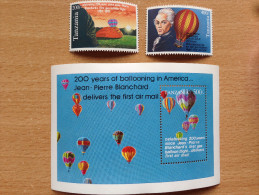 Tanzania 1993 Hot Air Balloon Ballon Montgolfière Heißluftballon Blanchard 2 Stamps + 1 Souvenir Sheet MNH** - Tansania (1964-...)