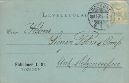 Hungary Ungarn PALLEHNER J. ST., POZSONY 1904 Card Carte To METZENSEIFEN (2 Scans) - Brieven En Documenten