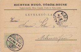 Hungary Ungarn RICHTER HUGO, Vaskereskedés, Mész, Cement, TÖRÖK-BECSE 1903 Card Carte To Unter - METZENSEIFEN (2 Scans) - Covers & Documents