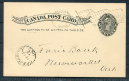 1898 Canada QV Postal Stationery Card Toronto D Flag Cancel Ontario Bank - New Market - 1860-1899 Regno Di Victoria