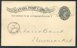 1898 Canada QV Postal Stationery Card Toronto D Flag Cancel Ontario Bank - New Market - 1860-1899 Regering Van Victoria