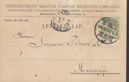 Hungary Ungarn HERNÁDTHALER UNGARISCHE EISENINDUSTRIE, BUDAPEST 1904 Card Carte To Unter - METZENSEIFEN (2 Scans) - Cartas & Documentos