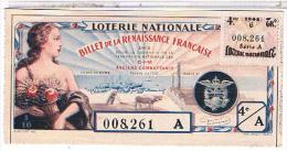 BILLET  LOTERIE 1942  RENAISSANCE FRANCAISE  LOT09 - Billetes De Lotería