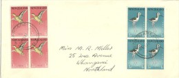 NOUVELLE-ZÉLANDE.Oiseaux Échasse Bariolée & Sarcelle. 2 Blocs De 4 Sur FDC 1959, Oblitération Camp De Whangarei - Picotenazas & Aves Zancudas