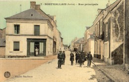 PONTVALLAIN RUE PRINCIPALE CARTE TOILLE ENFANTS COMMERCE CARTE COLORISEE - Pontvallain