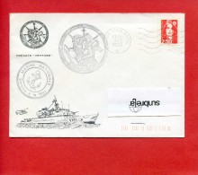 Militaria VP - Enveloppe Frégate VENTOSE - Service à La Mer - Marine Porte Hélicoptère Marcophilie Cachet PARIS Naval - Bateaux