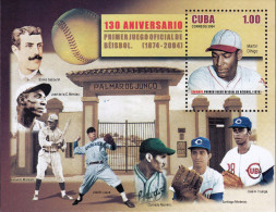 G)2004CUBA, BASEBALL PLAYERS-BALL-BASEBALL STADIUM, FIRST OFFICIAL BASEBALL GAME 130th ANNIVERSARY, S/S, MNH - Ungebraucht