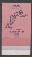 Yugoslavia Republic, Olympic Games In Helsinki 1952 Mi#700 Imperforated Mint Hinged, Small Hole - Ongebruikt