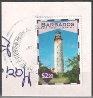 BARBADOS FRANCOBOLLO 2.20 $ - FARO LIGHTHOUSE - USATO SU FRAMMENTO - Barbades (1966-...)