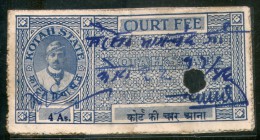 India Fiscal Kotah State 4 As King Type 30 KM 302 Court Fee Revenue Stamp # 3724 - Autres & Non Classés