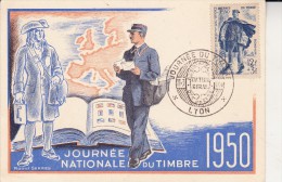 JOURNEE DU TIMBRE 1950 -LYON -CARTE MAXIMUM    COTE : 38 € - 1950-1959