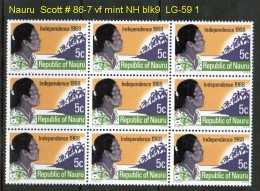 NAURU   Scott  # 86-7**  VF MINT NH  BLOCKS Of 9 - Nauru