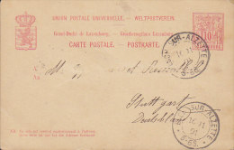 Luxembourg Postal Stationery Ganzsache Entier ESCH Sur ALZETTE 1891 Via LUXEMBOURG-GARE To STUTTGART Germany (2 Scans) - Postwaardestukken
