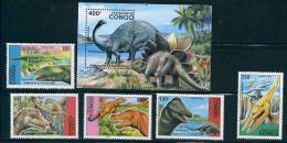 CONGO Animaux Prehistoriques, Yvert 1043/47+ Bloc Emis En 1994.  **  MNH Neuf Sans Charniere - Prehistorisch