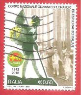 ITALIA REPUBBLICA USATO  - 2012 - 100º Anniversario Corpo Nazionale Giovani Esploratori  Italiani - € 0,60 - 2011-20: Afgestempeld