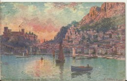 MONACO 1923 - VINTAGE CARTE POSTALE  MONTECARLO - VUE INTERIEUR DU PORT -REPRO D´UNE PEINTURE - ADDR A ALEMAGNE AVEC 2 T - Hafen