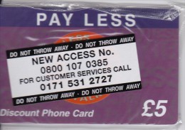 UK, £5, Pay Less,  Mint In Blister Prepaid Card, 2 Scans. - Andere & Zonder Classificatie
