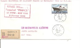 Maritime ( Document Du Voyage Inaugural Du "France"  Du Havre Vers New-York En 1962 En Recommandé Avec Cachet Algérien à - Maritime