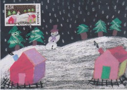 Cyprus Maximum Cards 15 A/b Christmas - Children's Design - Snow - Snowman - Pine Trees - 2013 - Brieven En Documenten
