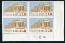 Bloc De 4 Timbres** "2,00  F UNESCO 1987" (YT 98) Avec Date 30. 10. 87 (1 Trait) - Dienstzegels