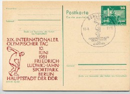 DDR P79-23-81 C156 Postkarte PRIVATER ZUDRUCK Olympischer Tag Berlin Sost. 1981 - Privé Postkaarten - Gebruikt