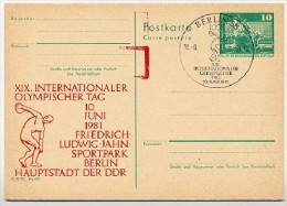 DDR P79-23-81 C156 Postkarte Zudruck FEHLDRUCK Olympischer Tag Berlin Sost 1981 - Cartes Postales Privées - Oblitérées