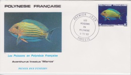 POLYNÉSIE FRANÇAISE  1ER JOUR 9-2-1983 Poissons - Cartas & Documentos