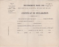 CIRCULAIRE -RECENSEMENT POUR 1888 DES CHEVAUX, JUMENTS, MULETS ET MULES- - Décrets & Lois