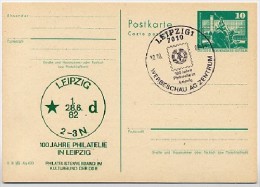 DDR P79-37-82 C207 Postkarte PRIVATER ZUDRUCK 100 J. Philatelie Leipzig Sost. 1982 - Privé Postkaarten - Gebruikt