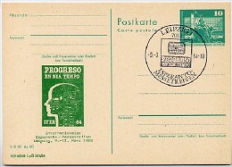 DDR P79-1b-84 C219-a Postkarte PRIVATER ZUDRUCK Esperanto-Messetreffen Leipzig Sost. 1984 - Privé Postkaarten - Gebruikt