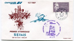 ENVELOPPE CONCORDE PREMIER ATTERRISSAGE REIMS 12.7.1987 - Concorde