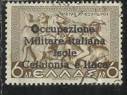 OCCUPAZIONE ITALIANA: ITACA 1941 CEFALONIA MITOLOGICA 6 DRACME DRX O MAIUSCOLA USED SIGNED FIRMATO - Cefalonia & Itaca