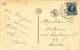 BEL29/ COB 194 Mons Sur Carte Postale Monument Houzeau - Lettres & Documents