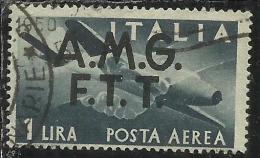 TRIESTE A 1947 AMG - FTT ITALIA ITALY OVERPRINTED DEMOCRATICA  POSTA AEREA LIRE 1 USATO USED - Poste Aérienne