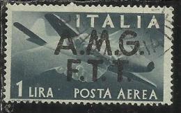 TRIESTE A 1947 AMG - FTT ITALIA ITALY OVERPRINTED DEMOCRATICA  POSTA AEREA LIRE 1 USATO USED - Luftpost