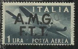 TRIESTE A 1947 AMG - FTT ITALIA ITALY OVERPRINTED  DEMOCRATICA POSTA AEREA LIRE 1 USATO USED - Luftpost