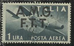 TRIESTE A 1947 AMG - FTT ITALIA ITALY OVERPRINTED DEMOCRATICA  POSTA AEREA LIRE 1 USATO USED - Poste Aérienne