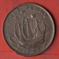 GREAT BRITAIN  1/2  PENNY  1945   KM# 844  -    (Nº05575) - C. 1/2 Penny