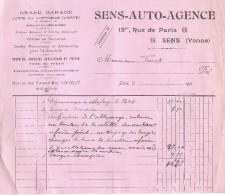 Automobile/Facture De Dépannage Et Réparation/Sens Auto Agence/YONNE//1922  AC61 - Auto's