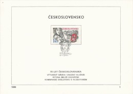 Czechoslovakia / First Day Sheet (1988/01) Praha: 70 Years Old Czechoslovakia (1918-1988); Painter: Vincent Hloznik - Omslagen