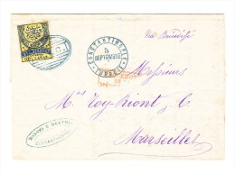 Türkei Brief 1877 Von Konstantinopel Nach Marseille (Mi.# 32) "Paquebots De La Méditerrannée In Rot - Lettres & Documents
