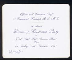 RB 981 - 1955 Military Invitation To 28 Command Workshop R.E.M.E. Dinner & Christmas Party - Hilsea Portsmouth - Other & Unclassified