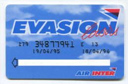 Carte D´abonnement Air Inter "Evasion" - Aviation - Avion - Compagnie Aérienne - Billetes