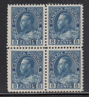 Canada MNH Scott #115 8c George V ´Admiral´, Blue Block Of Four - Ongebruikt