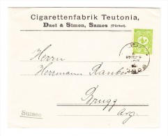 Türkei - Brief Cigarettenfabrik Teutonia In Samos Nach Brugg AG 1901 (Mi.#101) AK Stempel - Briefe U. Dokumente