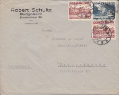 Poland ROBERT SCHULTZ, BYDGOSZCZ 1937 Cover Brief To BRAUNSCHWEIG Germany Building Stamps - Briefe U. Dokumente