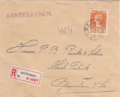 NEDERLAND - 1923 - SEUL SUR LETTRE RECOMMANDEE De ROTTERDAM Pour GLAUCHAU - Briefe U. Dokumente