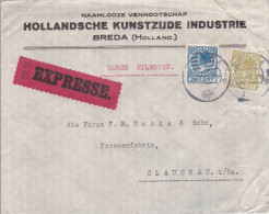 NEDERLAND - 1929 - ENVELOPPE EXPRES ! De BREDA => GLAUCHAU Avec VIGNETTE COMMERCIALE AU DOS ! - Cartas & Documentos